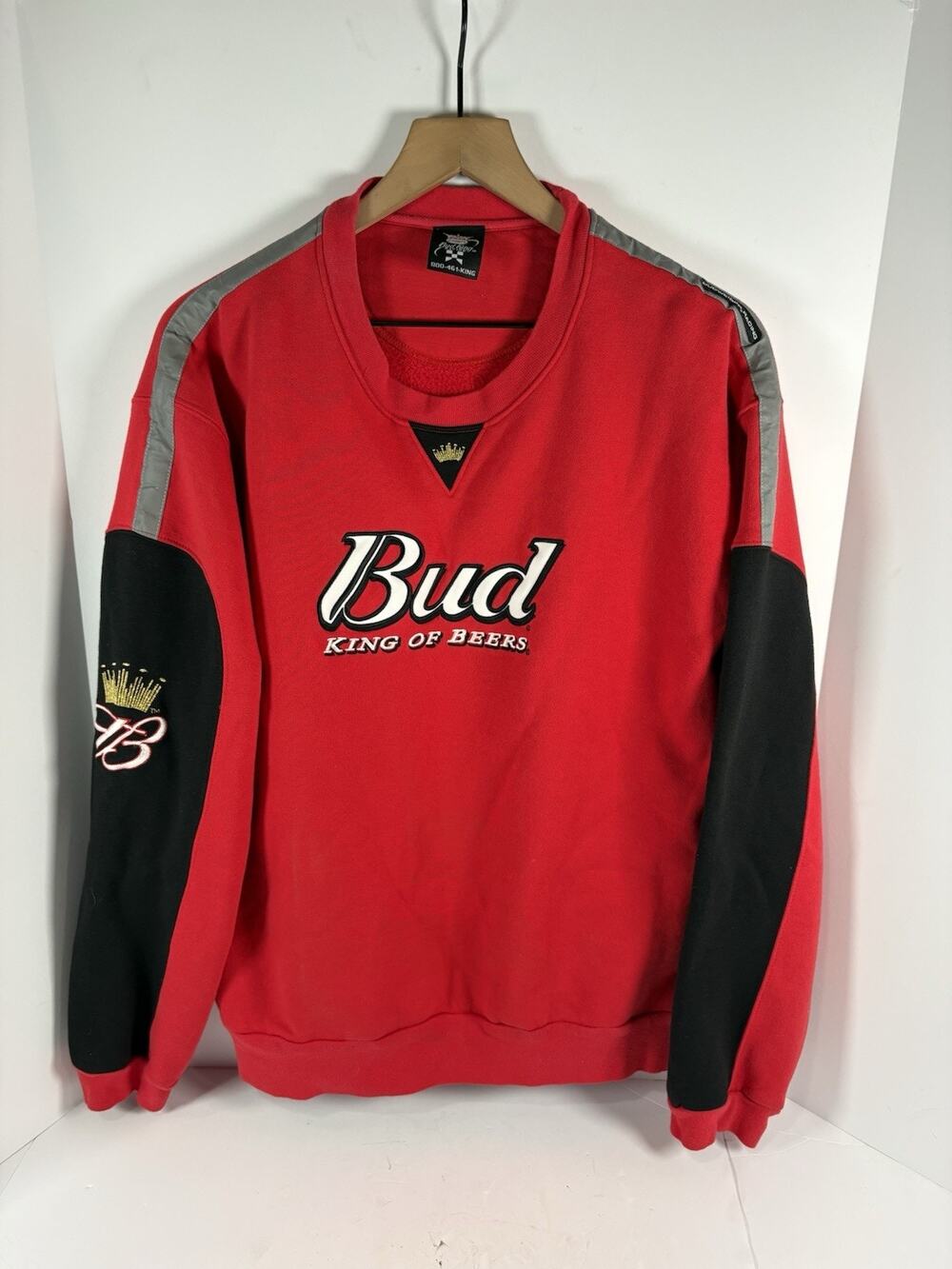 Vintage Bud King Racing Mens L Sweatshirt Red Black Budweiser King Of Beers